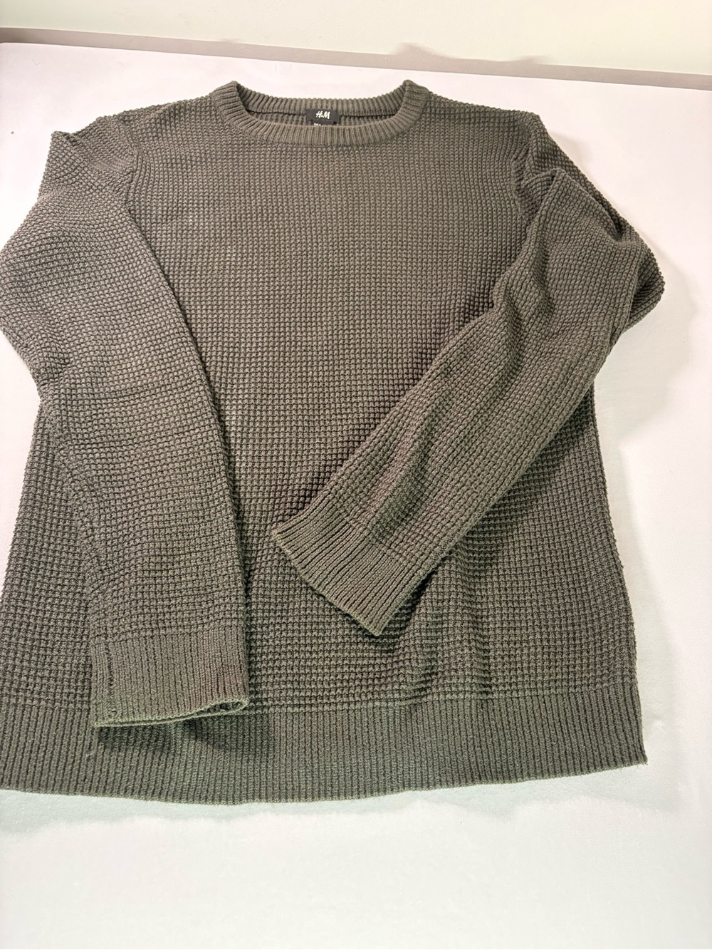 H&M Men's Olive Waffle Knit Crew Sweater